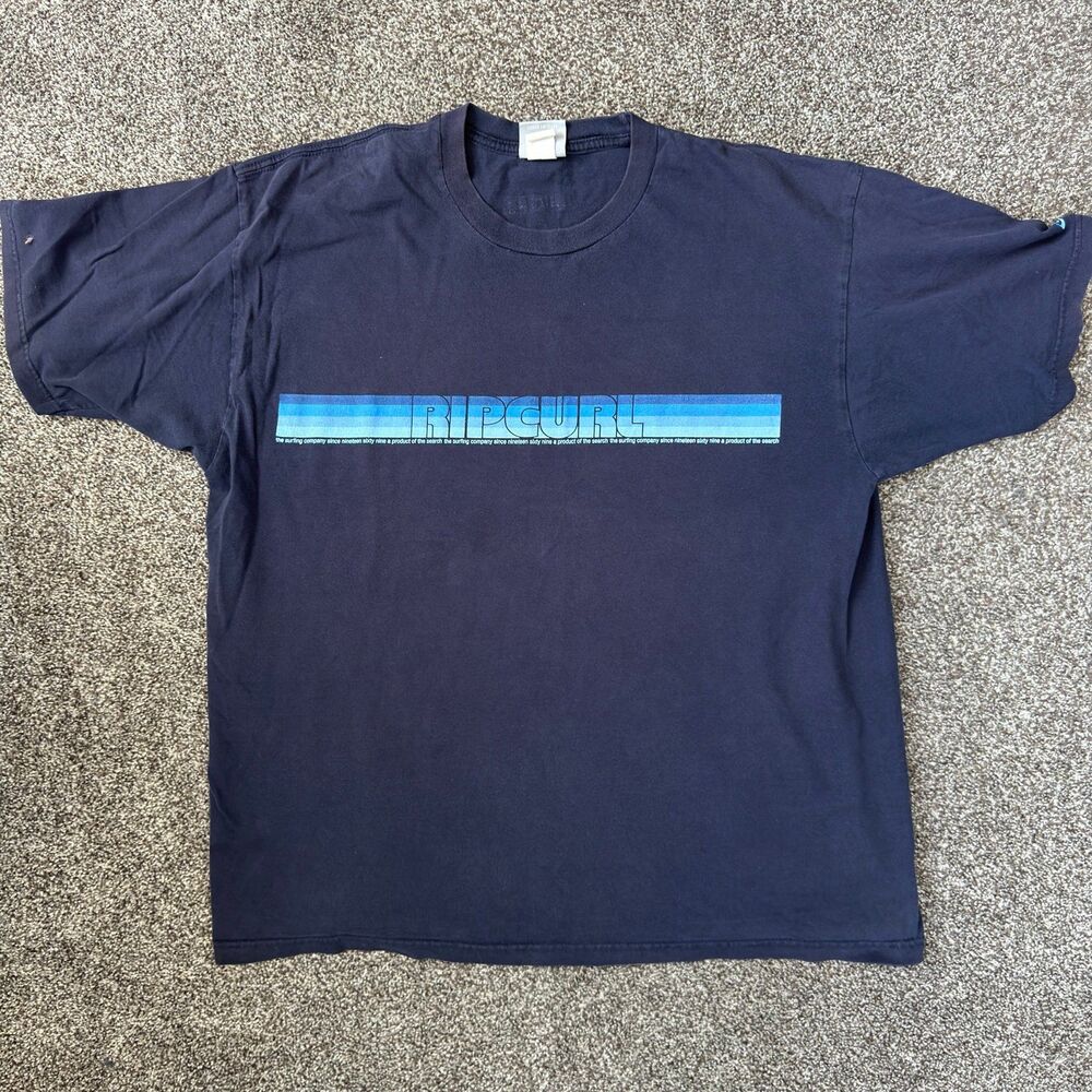 Vintage 90s Rip Curl Fade Chest Stripe Surf T-Shirt Navy